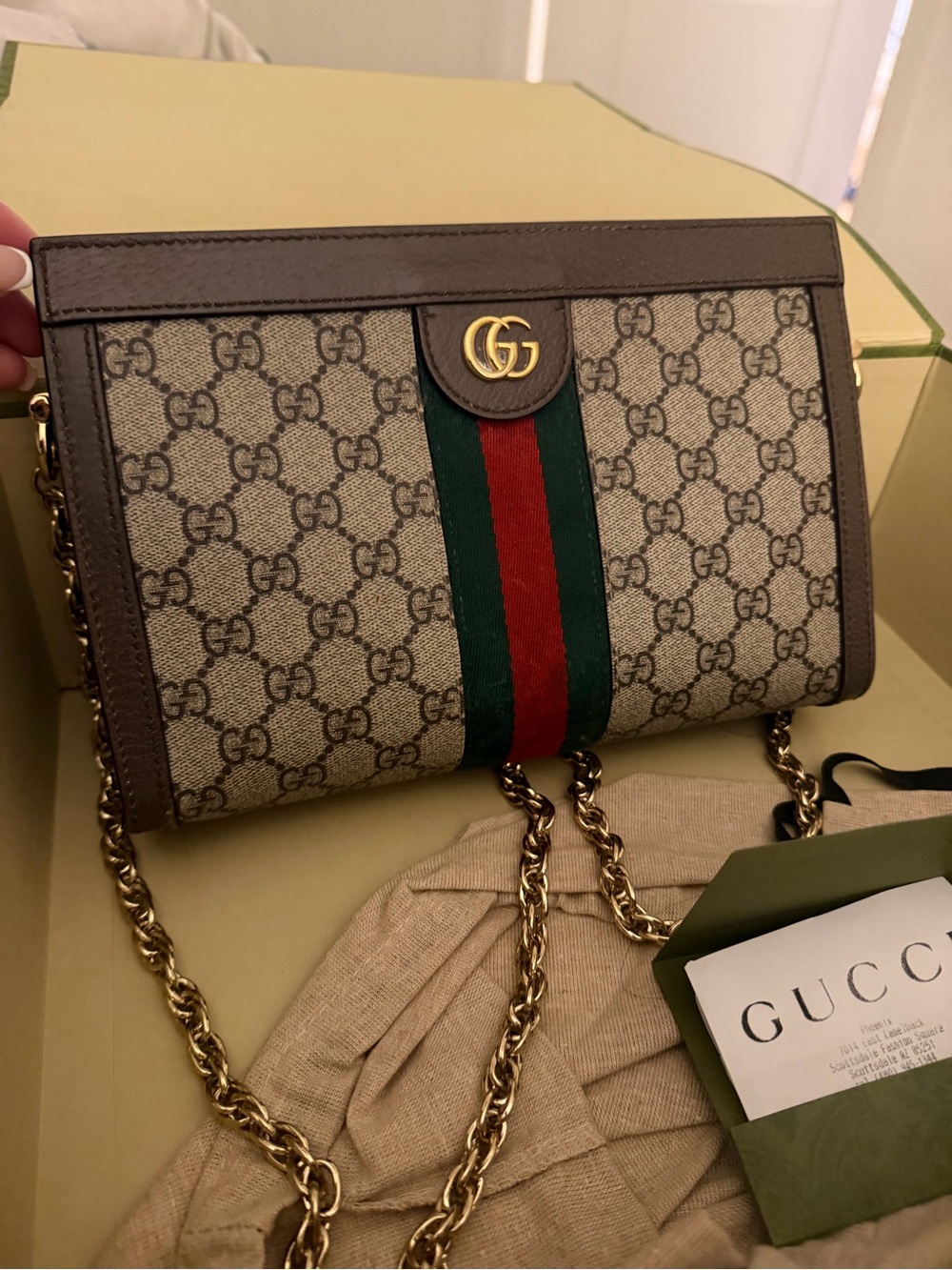 Gucci Brown GG Canvas Shoulder Bag with Green-Red Web Stripe - Picture 7 of 10